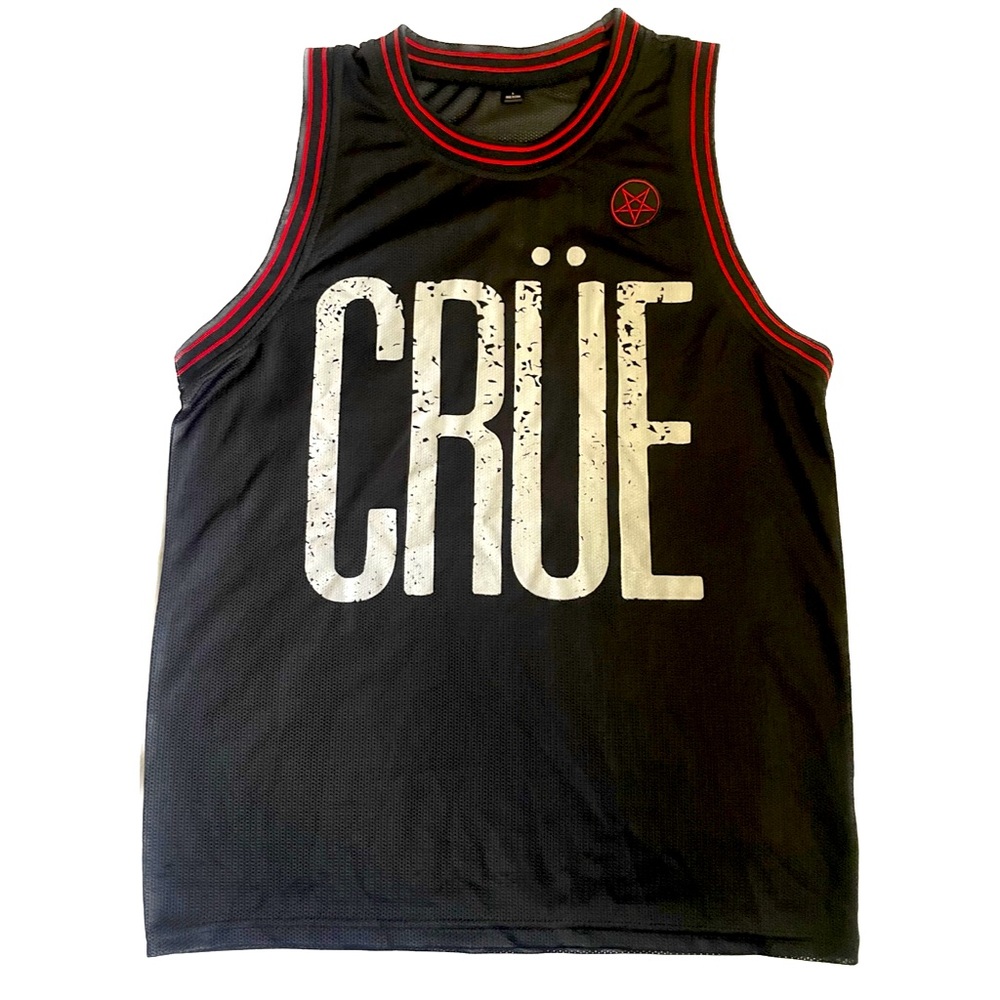 Mötley Crüe 81 Pentagram Black Mesh Basketball Jersey Shirt sz S